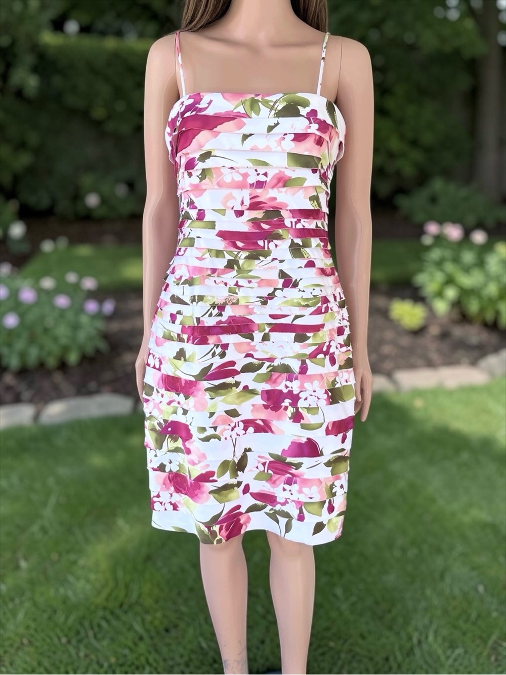 DressBarn Collection Y2K Floral Bodycon Dress Ruched Mesh Size 12